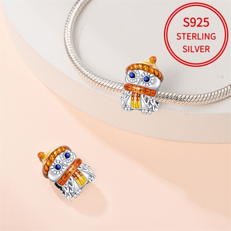 925 Sterling Silver Autumn Owl Bead for Bracelet Making